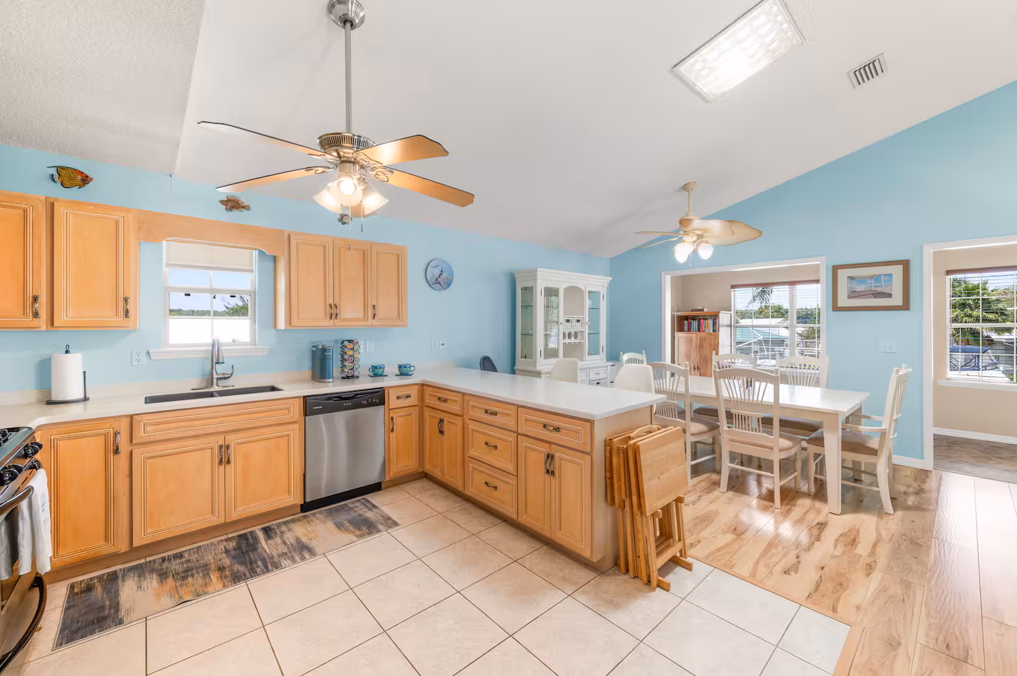 Fully stocked kitchen with stainless steel appliances